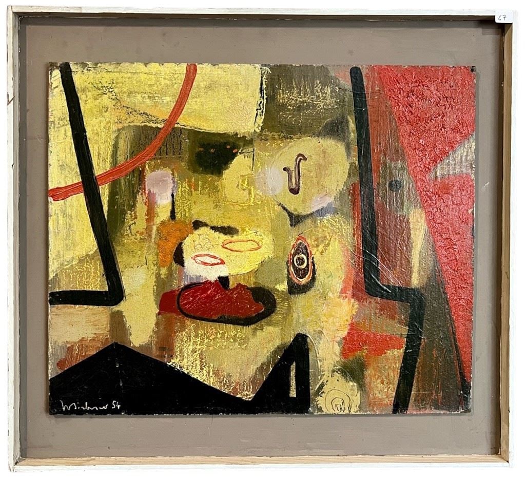 Oil on Board signed Siebner '54, 14 3/4 x 17 3/4", "Through Unknown Worlds". (1 of 4)