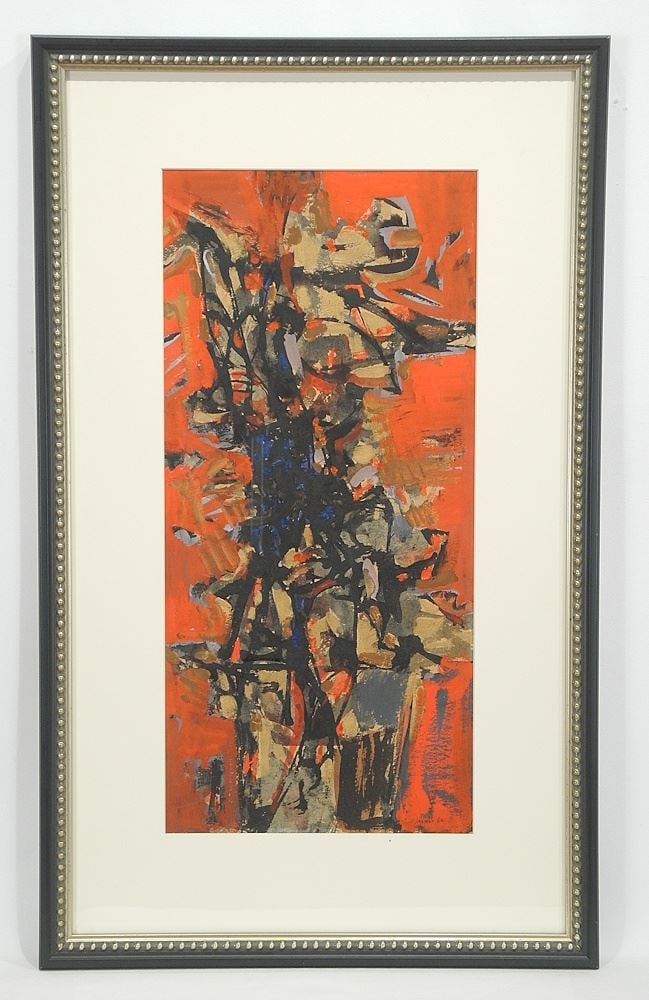 Mixed Media signed Jarvis (Don)'62, 22 1/4 x 10 1/2", "Early Abstract". (1 of 5)