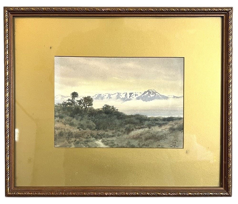 Watercolour Monogrammed S.M. (Samuel Maclure), 5 1/8 x 7 1/4", "Olympics": Watercolour Monogrammed S.M. (Samuel Maclure), 5 1/8 x 7 1/4", "Olympics"