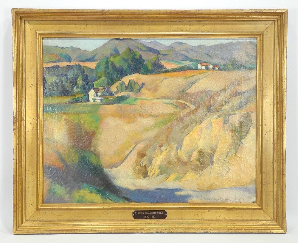 Oil on Canvas signed Stanton McDonald Wright 1922, 17 1/4 x 22", "Landscape with Komer". (1 of 6)