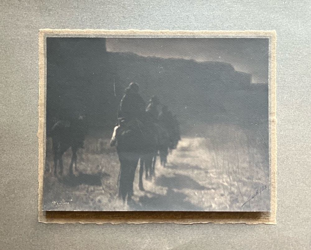 Photograph signed (Edward Sheriff) Curtis, 6 x 7" "The Vanishing Race".: Photograph signed (Edward Sheriff) Curtis, 6 x 7" "The Vanishing Race".