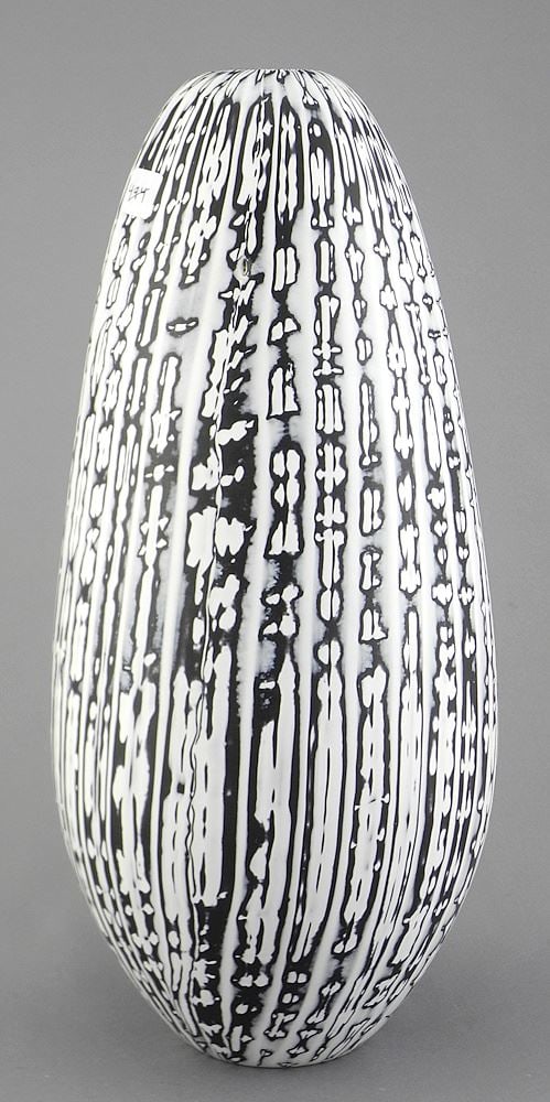 Black & White Fused Glass Vase signed Munsen Faintly, 11 1/8"h. (1 of 4)