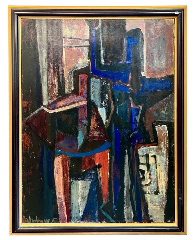 Oil & Tempera signed H. Siebner '55, 47 1/4 x 36 1/4", "Two Figures". (1 of 3)