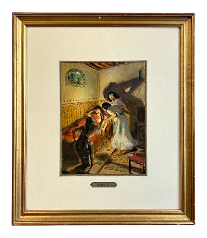 Oil on Cardboard by G. Rochegrosse (George Antoine), 10 1/2 x 8", "Tahoser et Ra'el". (1 of 2)