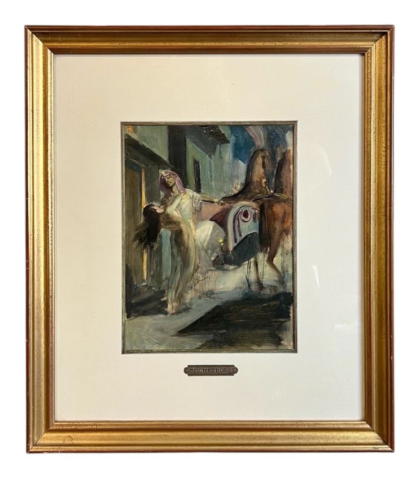 Oil on Cardboard by G. Rochegrosse (Georges Antoine), 10 1/2 x 8", "Pharaon Enleve Tahoser". (1 of 3)