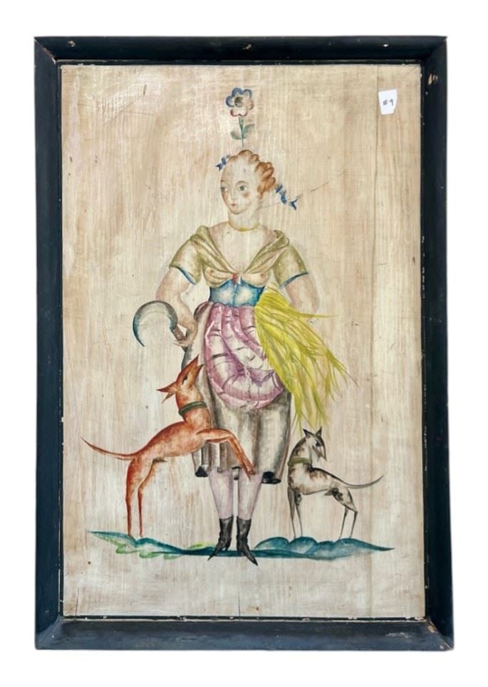 Pair of Continental Paintings on Panels, Reverse Lacquered, Largest 25 1/2 x 1 1/4". (1 of 3)