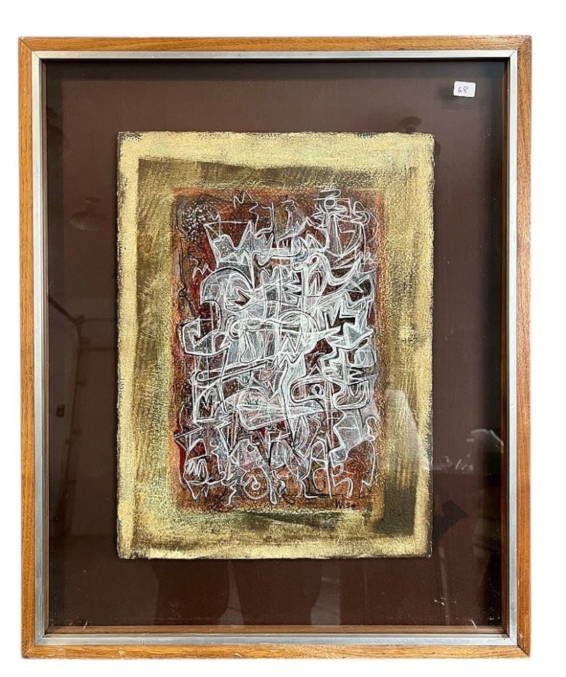 Mixed Media signed (Jack) Wise 1964, 15 1/2 x 11 1/2", "Mind Space Level 2".: Mixed Media signed (Jack) Wise 1964, 15 1/2 x 11 1/2", "Mind Space Level 2".