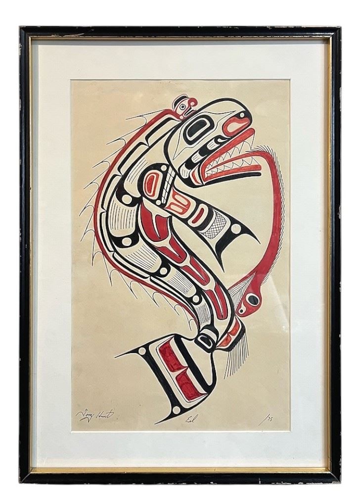 Colour Drawing signed Tony Hunt '75, 16 3/4 x 10 1/2", "Eel". (1 of 2)