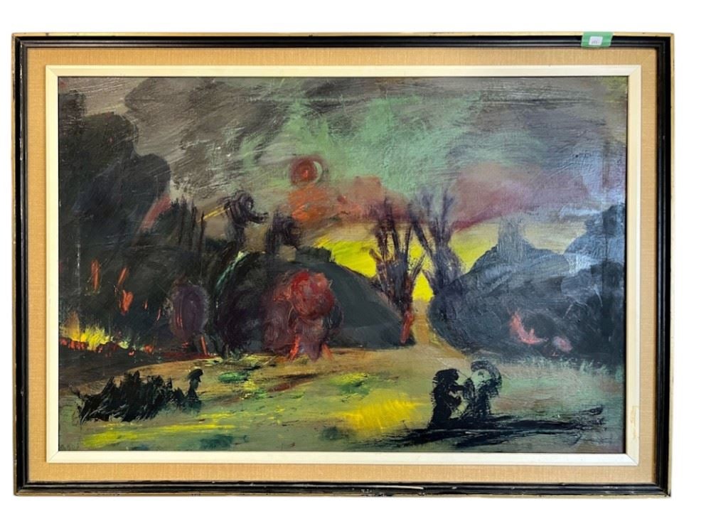 Oil on Canvas signed H.H. Elliotte 1965 Verso,.24 x 36", "Figures in Boat". (1 of 2)