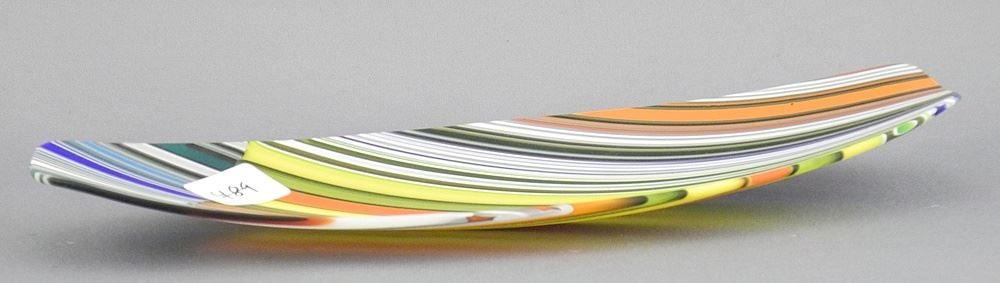 Fused Glass Oblong Dish by Mel Munsen, 7 1/8"L.: Fused Glass Oblong Dish by Mel Munsen, 7 1/8"L.