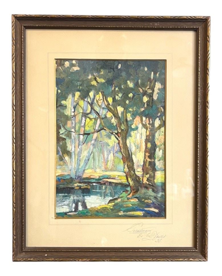 Oil Painting signed C.F. Barker, 10 x 7", "Goldstream". (1 of 2)