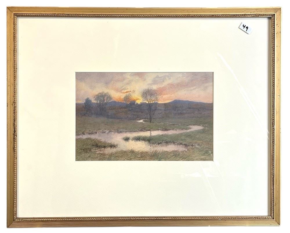 Watercolour signed A.F. Davis, 6 1/2 x 10 1/4", "Sunset". (1 of 2)