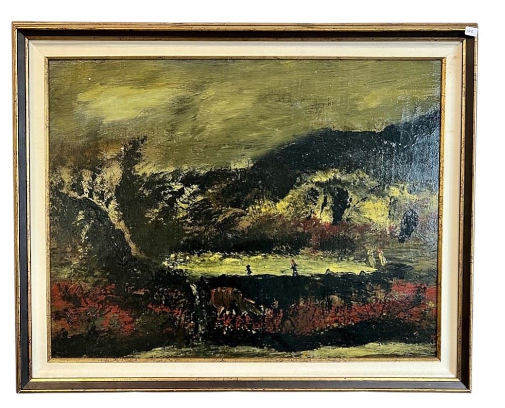 Oil on Board signed H.H. Elliotte, 19 1/2 x 25 1/4", "Untitled Fishing" (1 of 2)