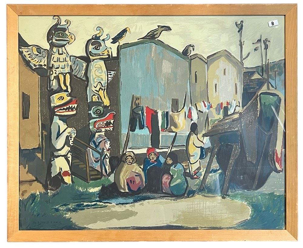 Serigraph After M. Emily Carr, 20 1/2 x 25 1/2", "Indian Village, Alert Bay".: Serigraph After M. Emily Carr, 20 1/2 x 25 1/2", "Indian Village, Alert Bay".