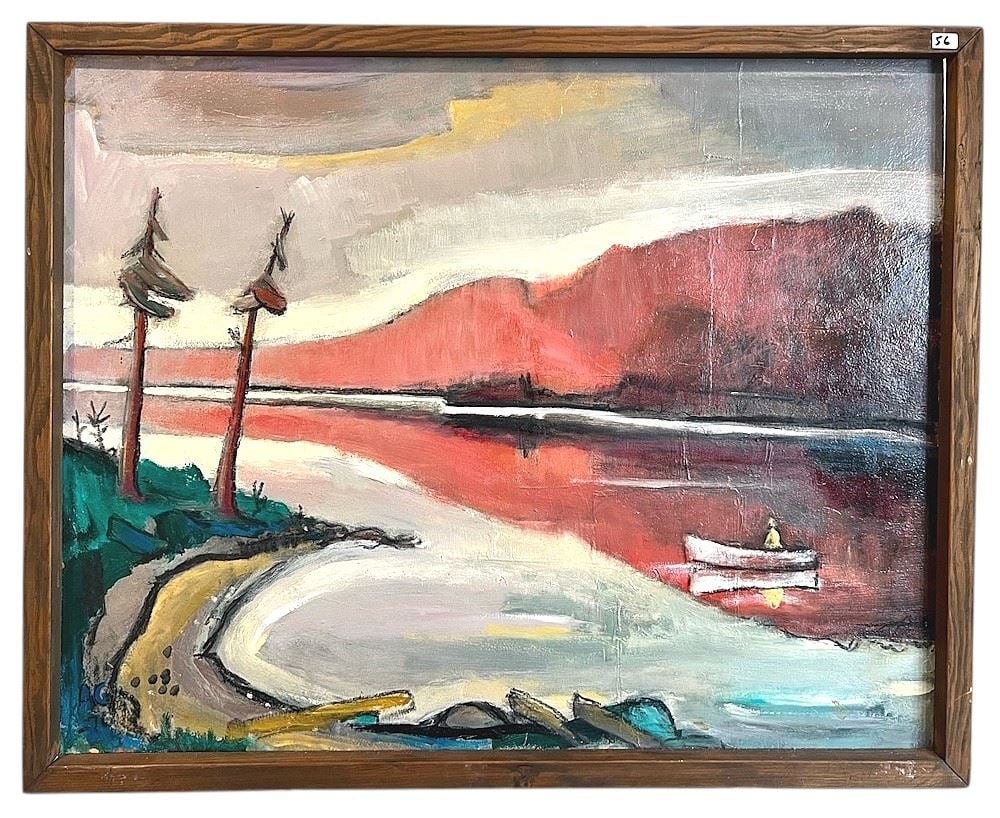Oil on Board signed M. Glenne Verso, 23 1/4 x 29 1/2", "On The Lake". (1 of 2)