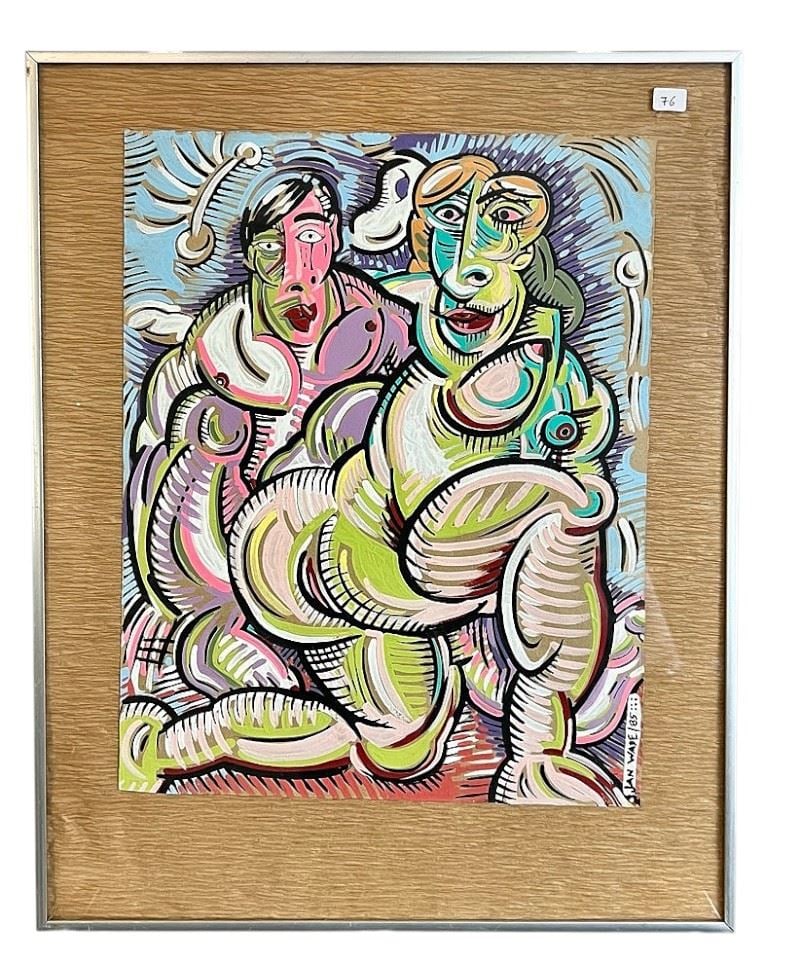 Acrylic on Paper signed Jan Wade, 15 1/4 x 12", "Man And Woman". (1 of 2)