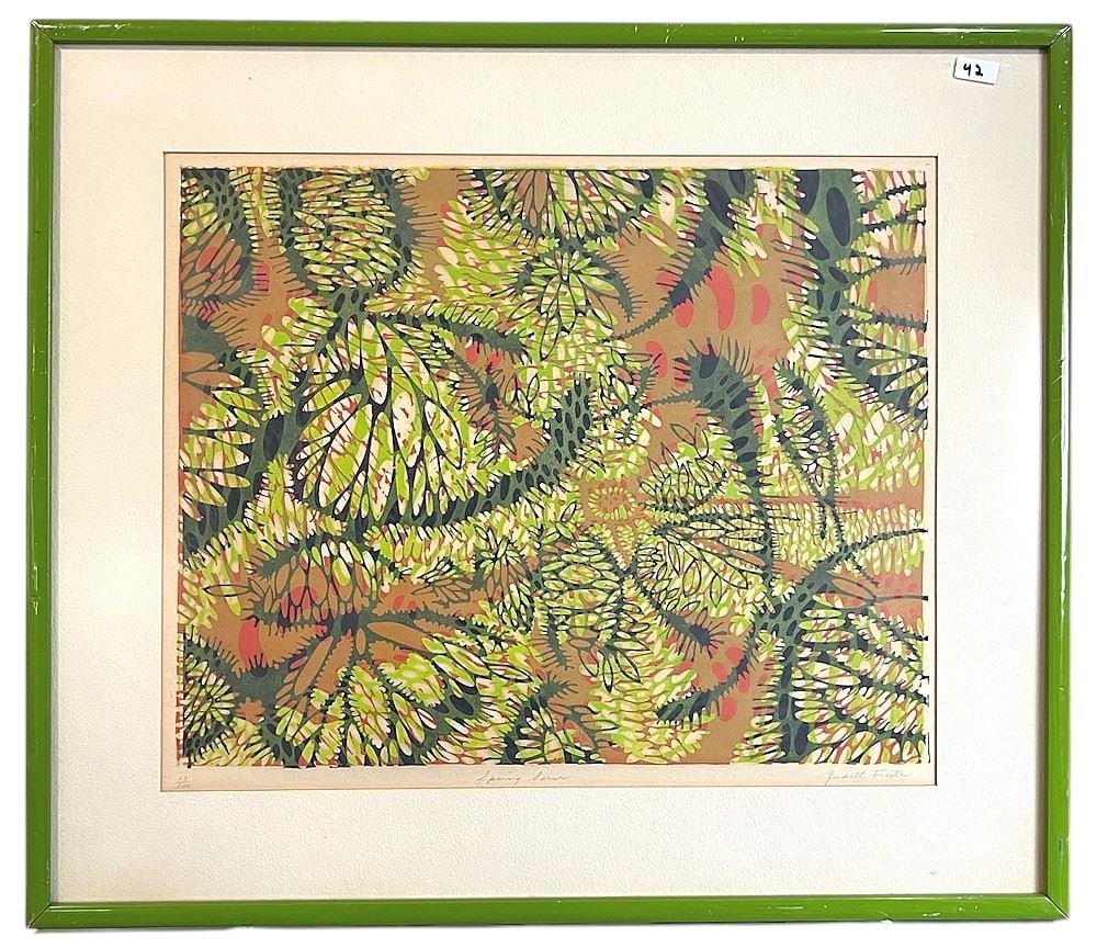 Coloured Serigraph signed Judith Foster, 14 x 17 3/4", "Spring Sun" #13/100. (1 of 2)