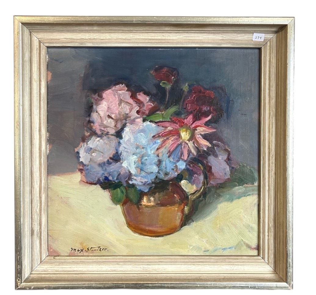 Oil on Canvas signed Max Stantzer, 15 1/2 x 15 1/4", "No.6 Still Life". (1 of 2)