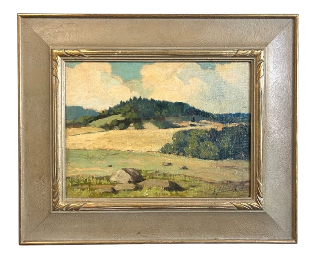 Oil Painting signed Indistinctly, 9 x 12", "Landscape". (1 of 2)