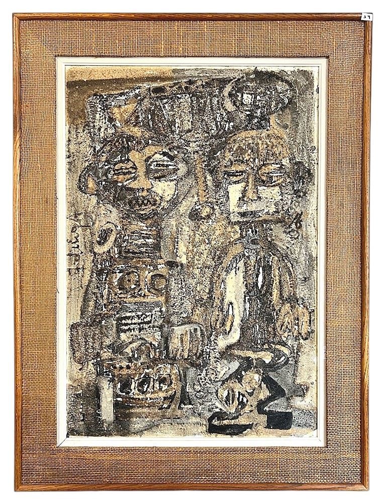 Mixed Media signed (Georges) Adingra , 29 x 20", "Couple". (1 of 2)