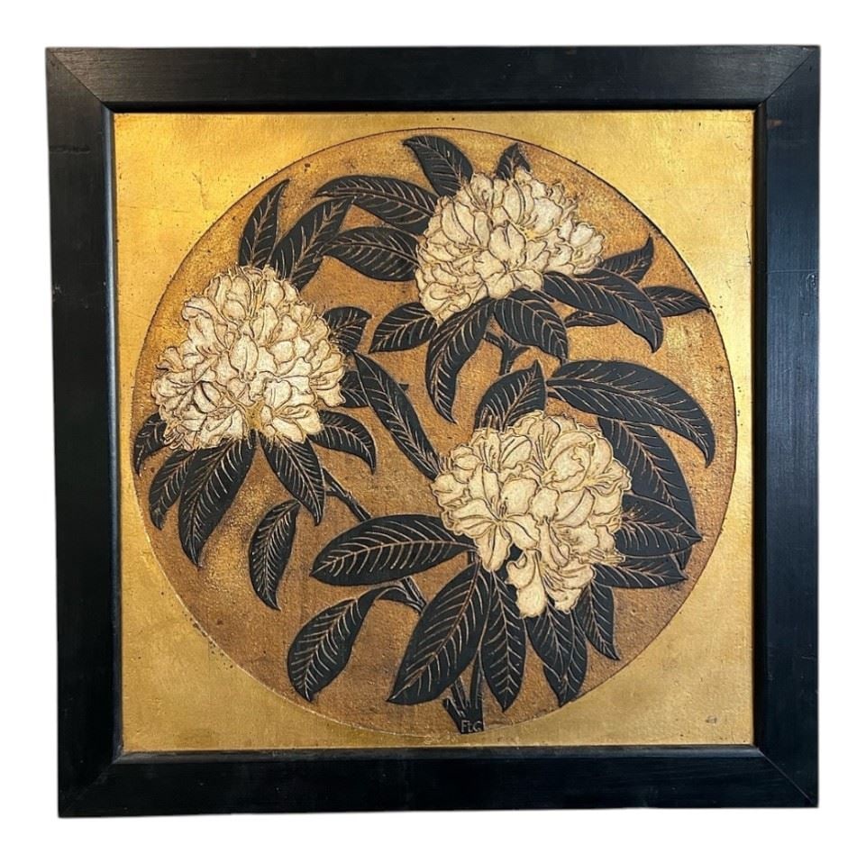 Giltwood Relief Panel signed F.T.G. (Franster Gast), 23 1/2 x 23 1/2, "Rhododendron". (1 of 2)