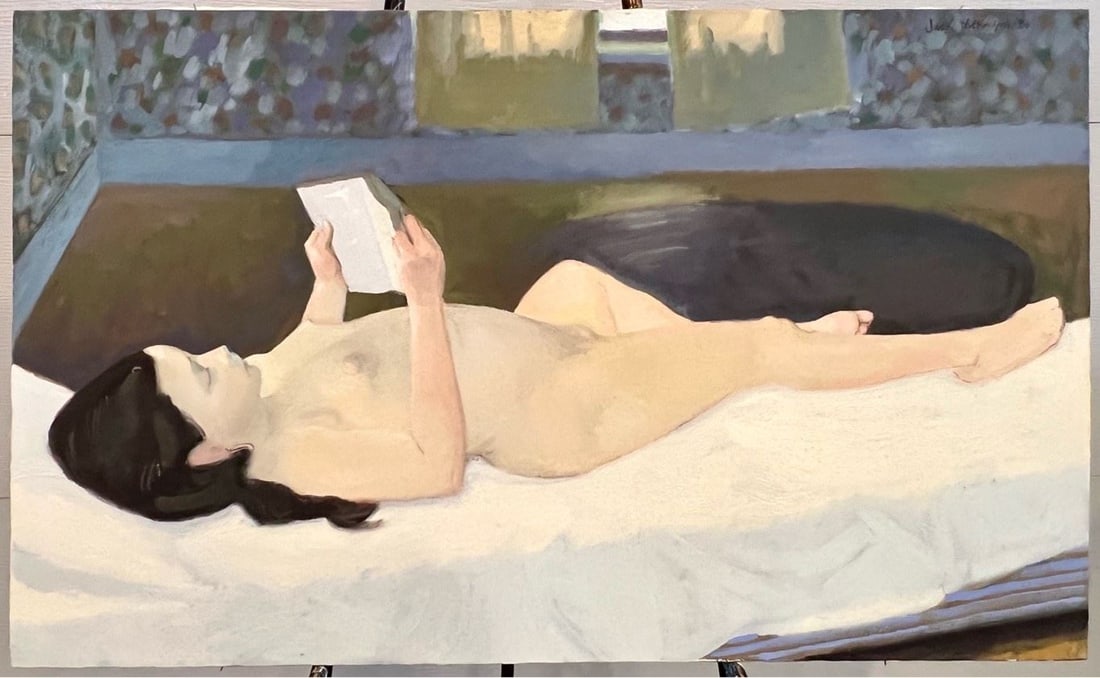 Oil on Canvas signed Jack Wilkinson 80', 24 x 40", "April/May Nude".: Oil on Canvas signed Jack Wilkinson 80', 24 x 40", "April/May Nude".