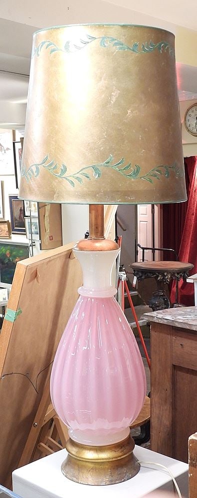 Pink & White Murano Glass Table Lamp , Glass Section 17"h.: Pink & White Murano Glass Table Lamp , Glass Section 17"h.