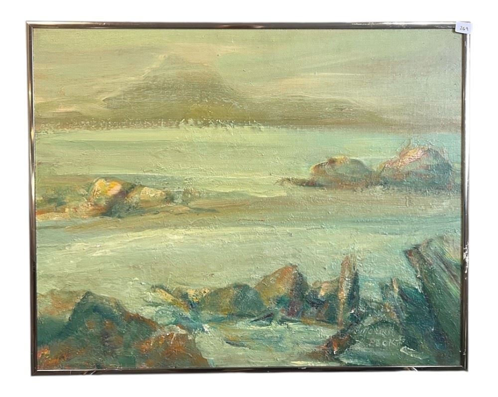 Oil on Board signed Merrill Peck 81, 15 x 19", "Vesuvius Bay Salt Spring BC". (1 of 2)