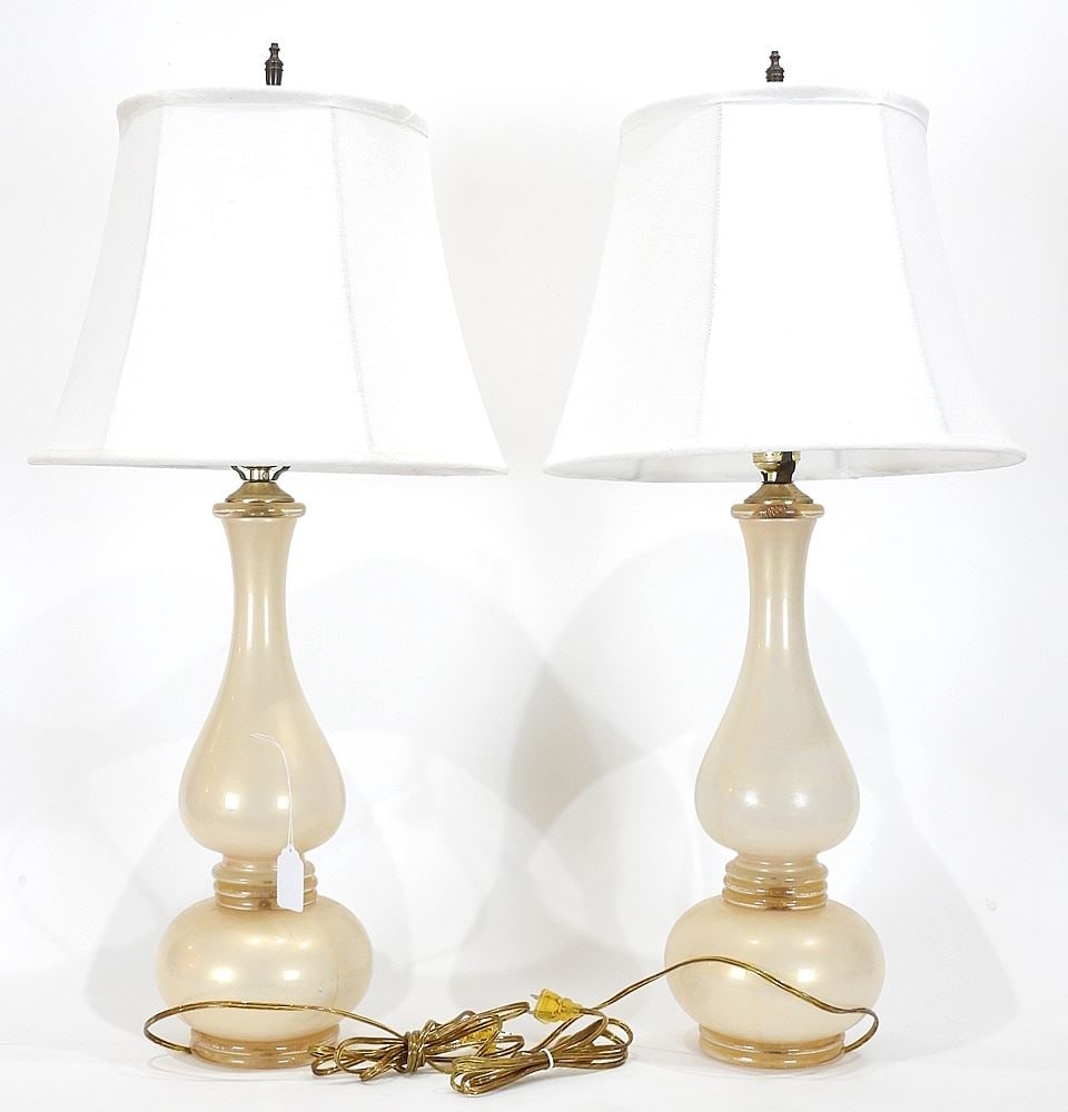 Pair of Barovier & Toso Murano Glass Gold Leaf Table Lamps, TH 29 1/2".: Pair of Barovier & Toso Murano Glass Gold Leaf Table Lamps, TH 29 1/2".