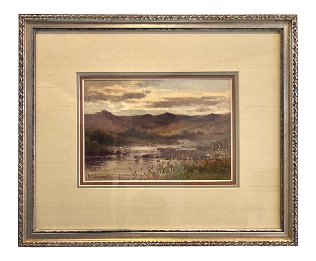 Watercolour signed G.M. de L'Aubiniere, 7 x 9 3/4", "Highland Scene". (1 of 2)