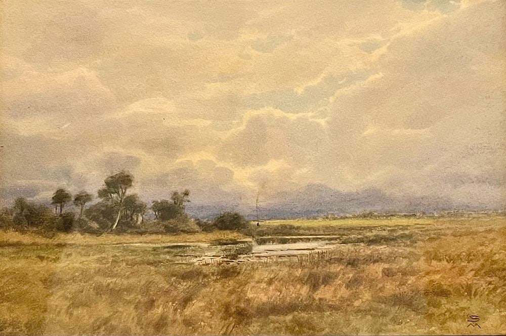 Watercolour Monogrammed SM (Samuel Maclure), 7 x 10 3/4", "Lowland Scene". (1 of 1)