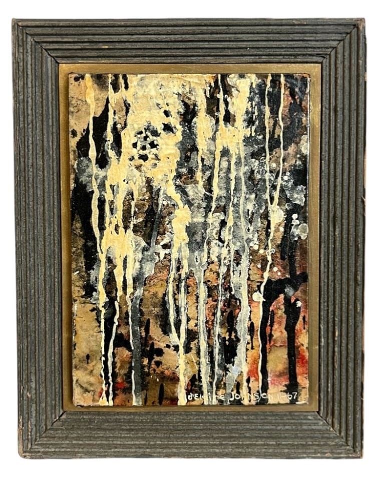 Oil Painting signed d'Elaine Johnson 7 1/2 x 5 1/4", "Coral Forest".: Oil Painting signed d'Elaine Johnson 7 1/2 x 5 1/4", "Coral Forest".