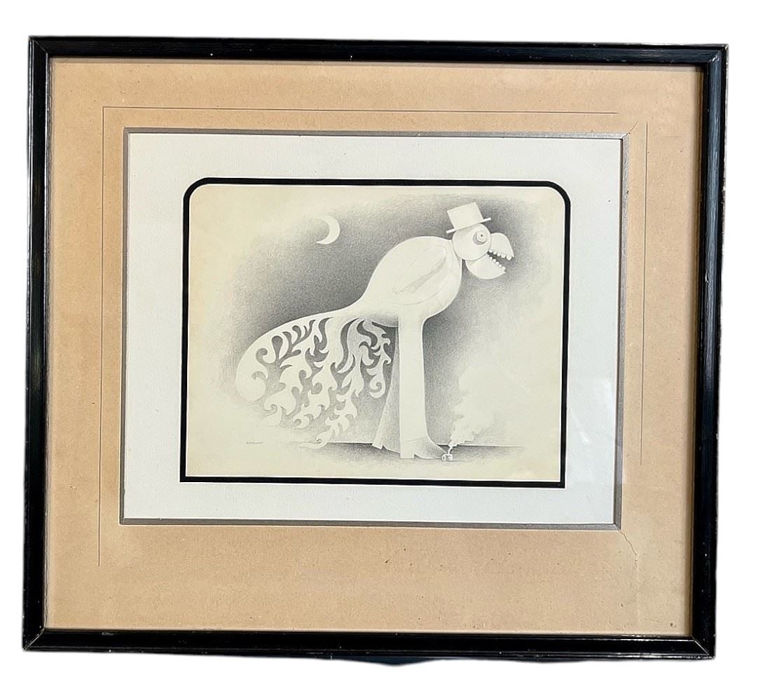 Pencil Drawing signed P. (Philip) Kirkland, 5 1/2 x 7 1/8", "Mountain Pass".: Pencil Drawing signed P. (Philip) Kirkland, 5 1/2 x 7 1/8", "Mountain Pass".