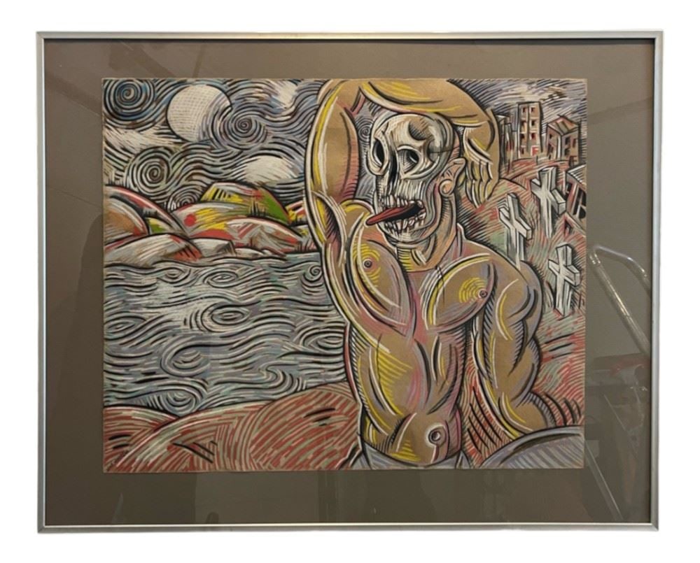 Pencil Crayon on Paper signed Jan Wade, 19 1/4 x 23 1/2", "Death & Landscape". (1 of 2)