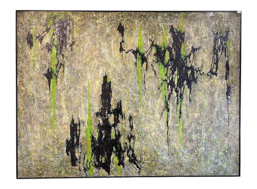 Mixed Media on Board signed (Harold) Wahl, 35 1/2 x 47 1/2", "Rain Fares": Mixed Media on Board signed (Harold) Wahl, 35 1/2 x 47 1/2", "Rain Fares"