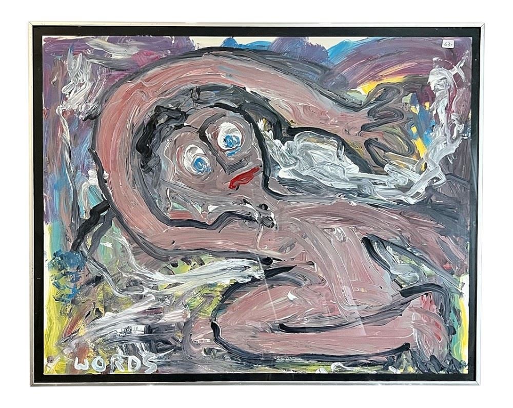 Oil on Paper signed Words, 22 1/2 x 28 1/2", "Mud Man".: Oil on Paper signed Words, 22 1/2 x 28 1/2", "Mud Man".