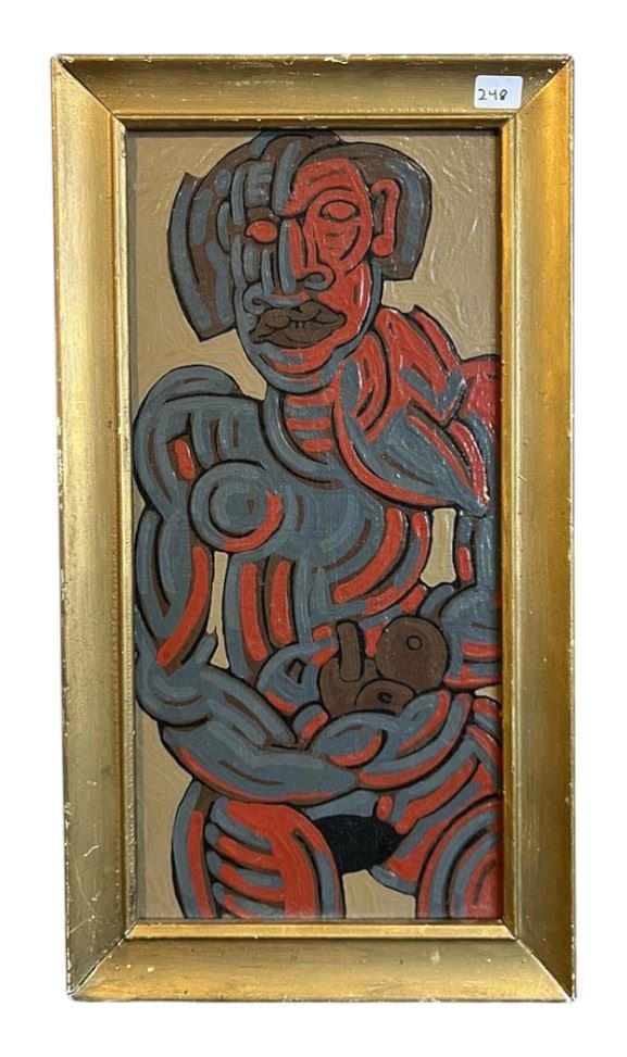 Oil on Board signed Jan Wade, 13 3/4 x 6 1/2", "Woman And Fruit". (1 of 2)