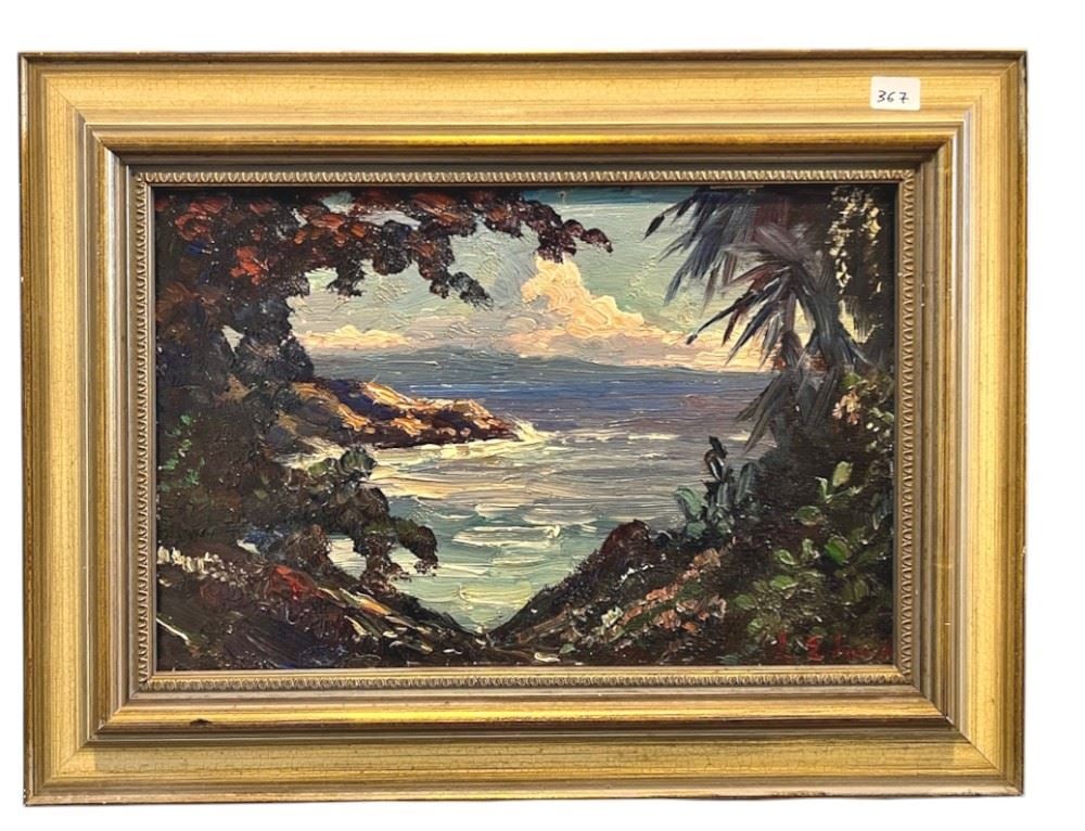 Oil on Board signed L.E...., 7 1/2 x 11 1/2", "Coastal Scene". (1 of 2)