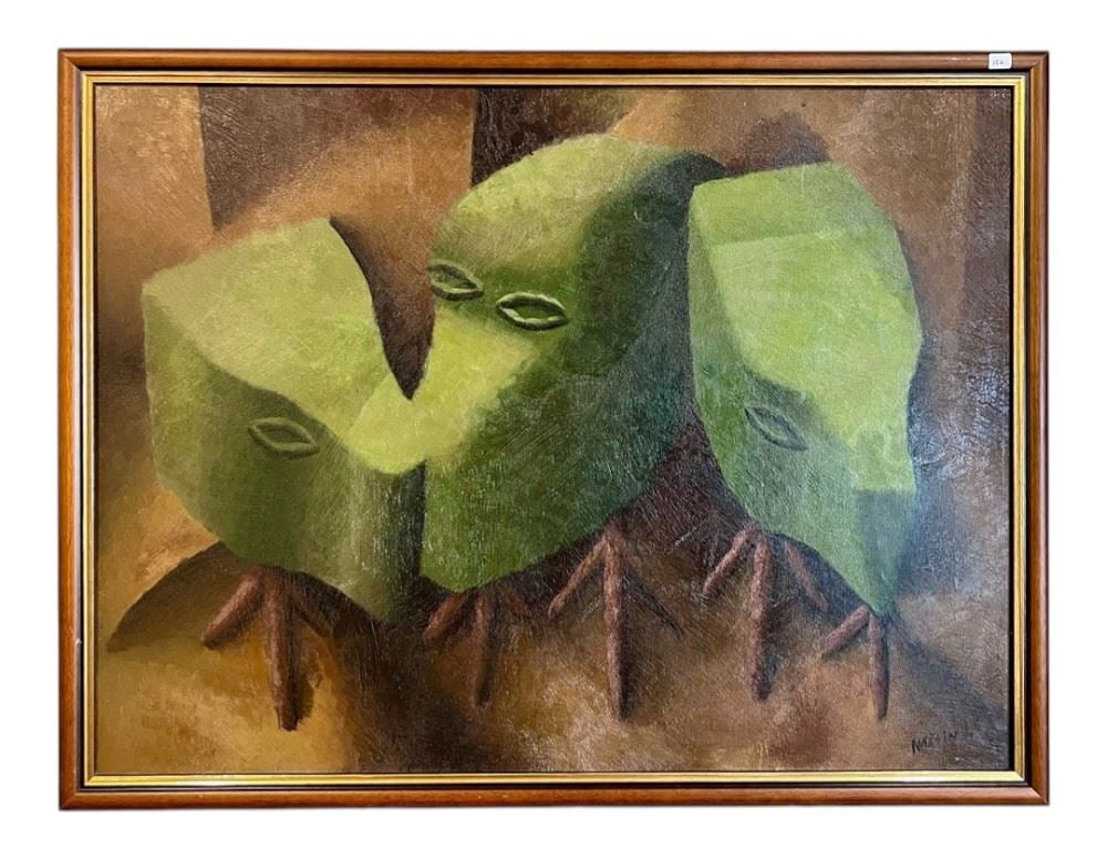 Oil on Board signed Martin H (Honisch) 1989, 24 x 32", "Drum".: Oil on Board signed Martin H (Honisch) 1989, 24 x 32", "Drum".