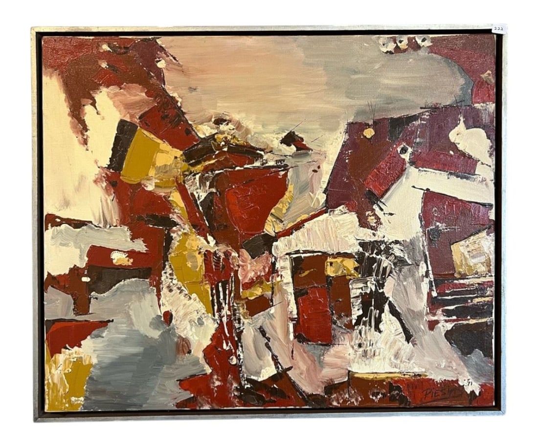Oil on Canvas signed Piesin, 19 7/8 x 23 7/8", "Untitled Abstract". (1 of 2)