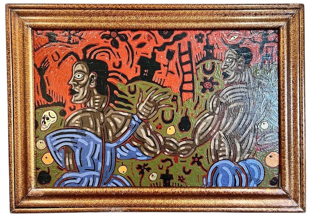 Acrylic signed Jan Wade 1990 Verso, 18 3/4 x 29", "Following Star Signs" (1 of 3)