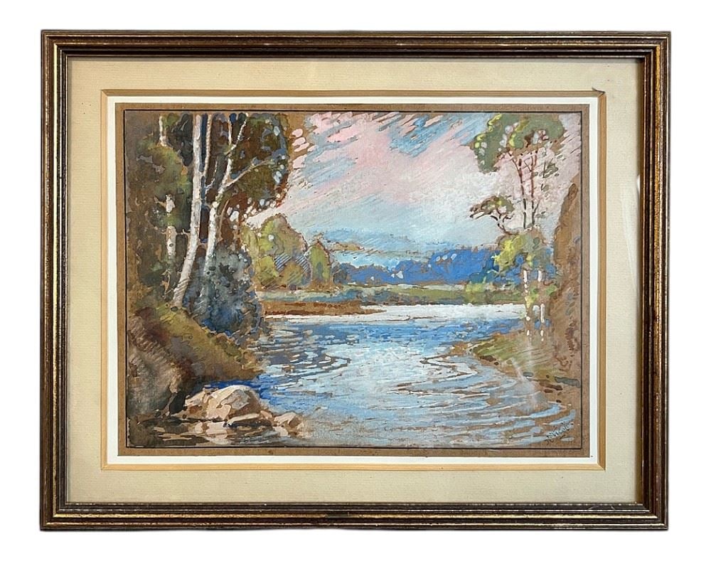 Watercolour signed R. Viciji, 8 1/2 x 11 1/2", "California Lake". (1 of 2)