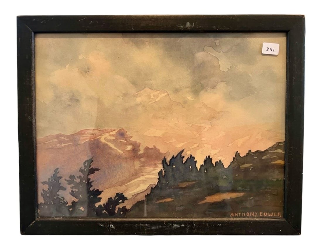 Watercolour signed Anthony Euwer, 8 1/2 x 11 1/2", "Mountain Landscape ". (1 of 2)