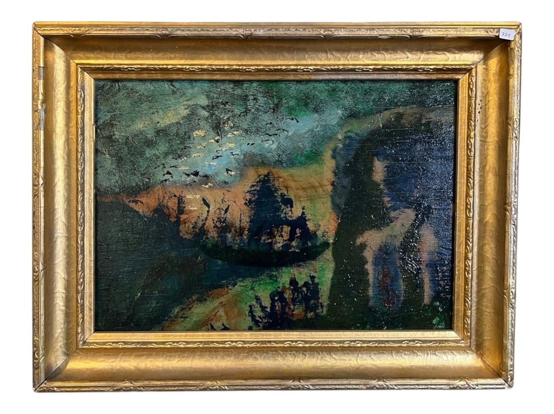 Oil on Panel signed H.H. Elliotte 1949 Verso, 15 x 20 3/4", "The Wild Goose Hunt". (1 of 2)
