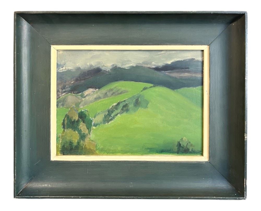 Oil on Board, signed L. Hareoff, 8 3/4 x 12" "Green Landscape".: Oil on Board, signed L. Hareoff, 8 3/4 x 12" "Green Landscape".