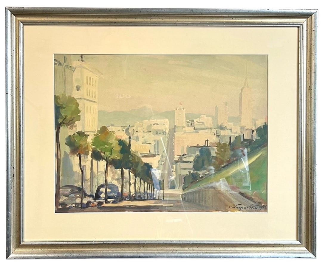Watercolour signed W. (Vasiliy) Krycevesky, 14 1/2 x 19 1/2", "Washington Street".: Watercolour signed W. (Vasiliy) Krycevesky, 14 1/2 x 19 1/2", "Washington Street".