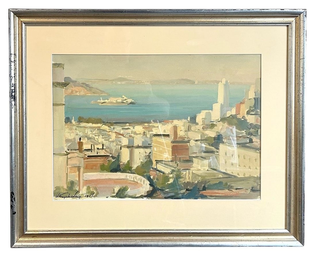 Watercolour signed W. (Vasiliy) Krycevesky, 14 x 20", "Palo Alto, CA ". (1 of 3)