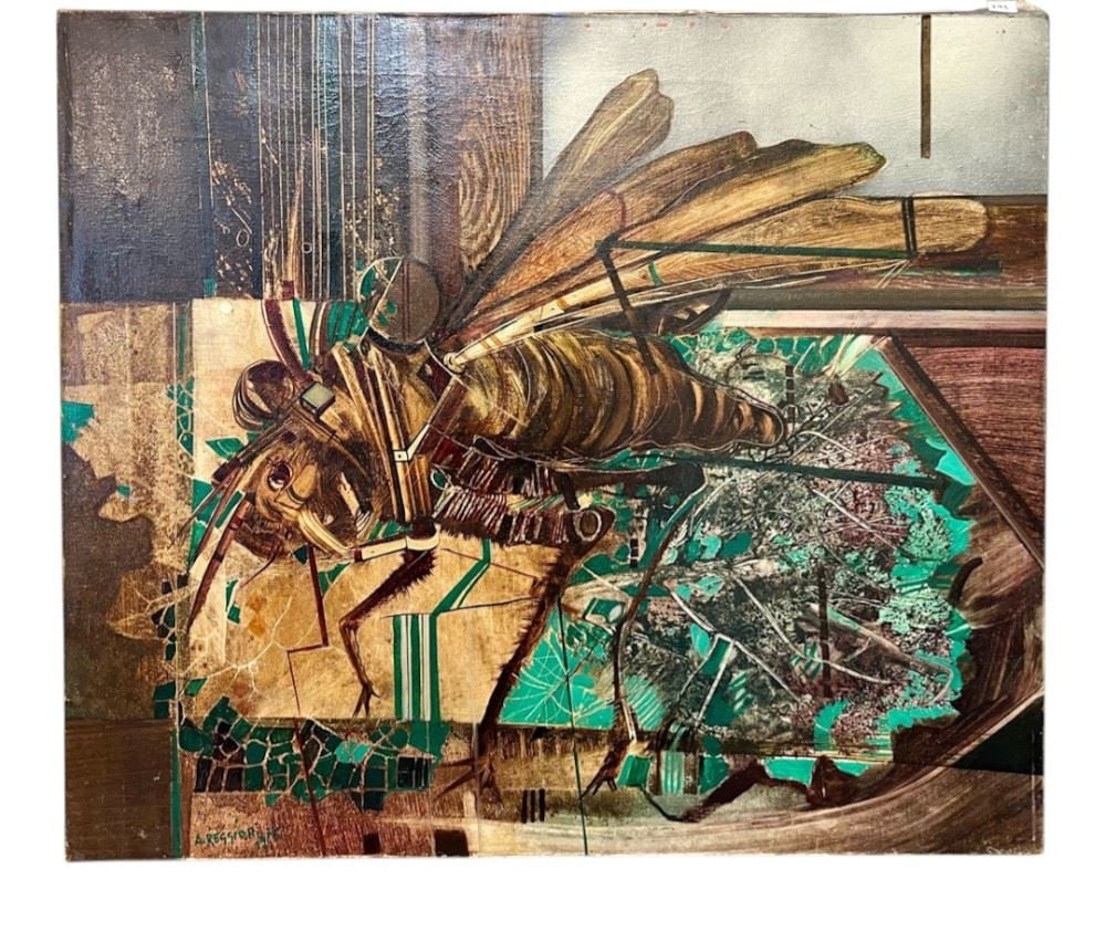 Oil on Canvas signed A. (Albino) Reggiori 1975, 23 3/4 x 27 1/2", "Insetto".: Oil on Canvas signed A. (Albino) Reggiori 1975, 23 3/4 x 27 1/2", "Insetto".