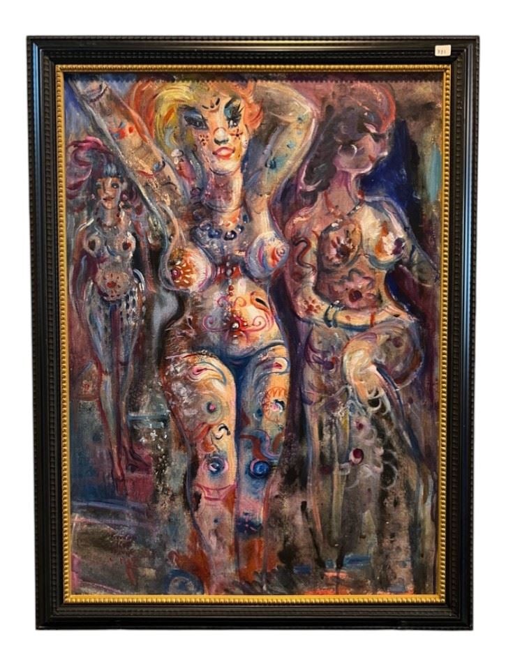 Oil on Board signed Kit Thorne, 28 x 20", "Dancers".: Oil on Board signed Kit Thorne, 28 x 20", "Dancers".