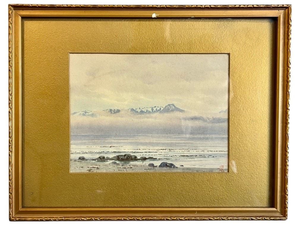 Watercolour Monogrammed SM (Samuel Maclure), 5 1/2 x 7 1/4", "Olympics": Watercolour Monogrammed SM (Samuel Maclure), 5 1/2 x 7 1/4", "Olympics"